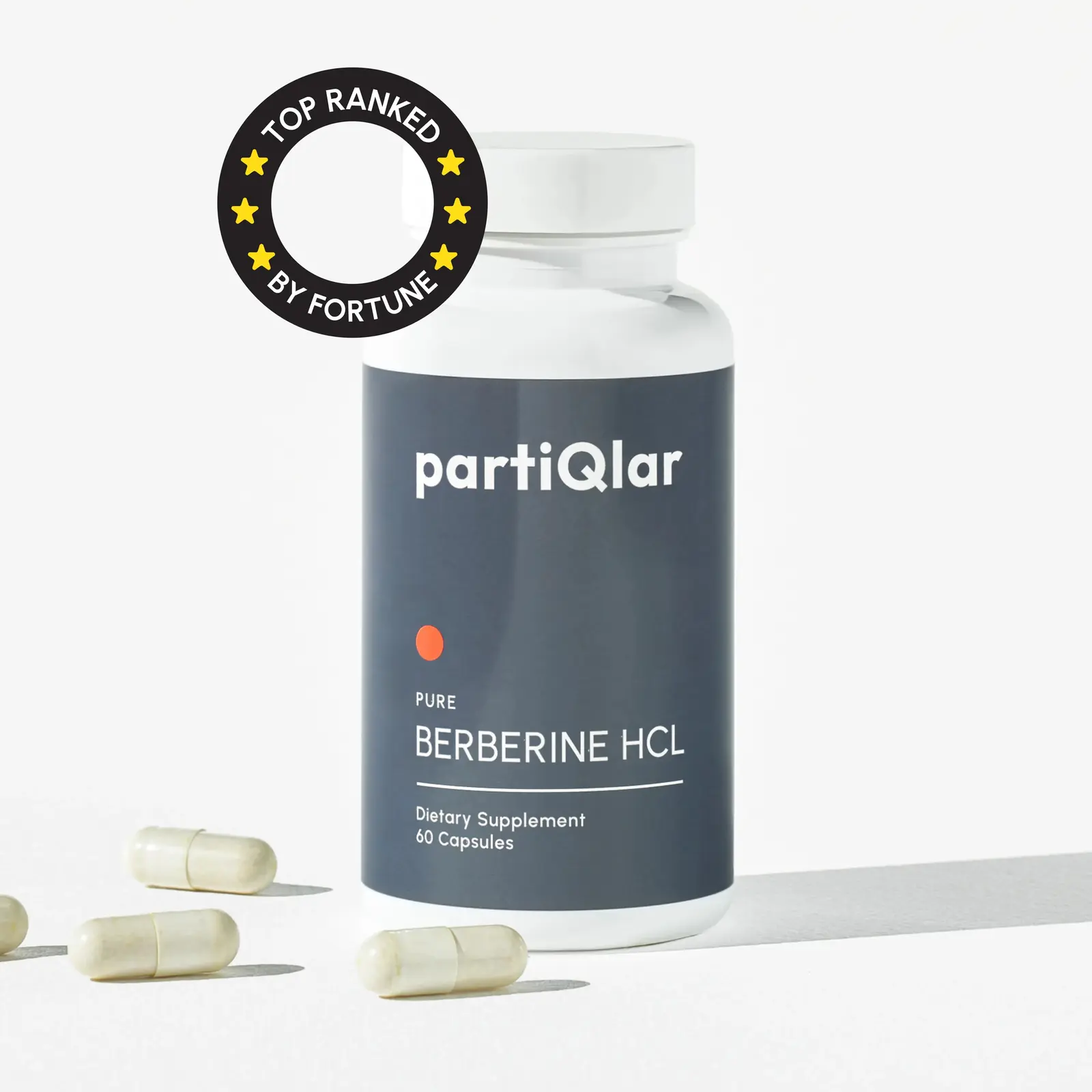 partiQlar Pure Berberine HCl supplement bottle with capsules